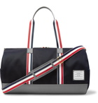 Thom Browne - Full-Grain Leather and Webbing-Trimmed Twill Duffle Bag - Midnight blue
