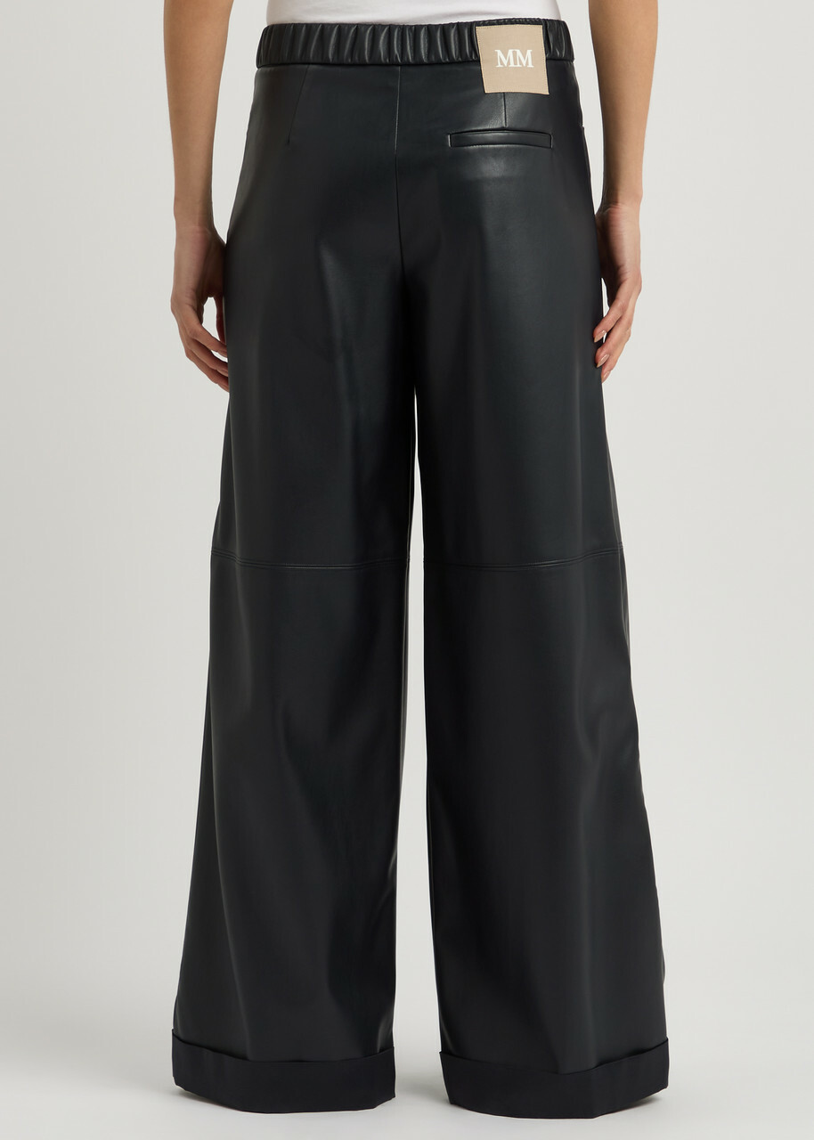Max Mara Leisure Marina Panelled Faux Leather Trousers Navy