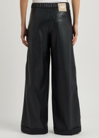 Max Mara Leisure Marina Panelled Faux Leather Trousers Navy