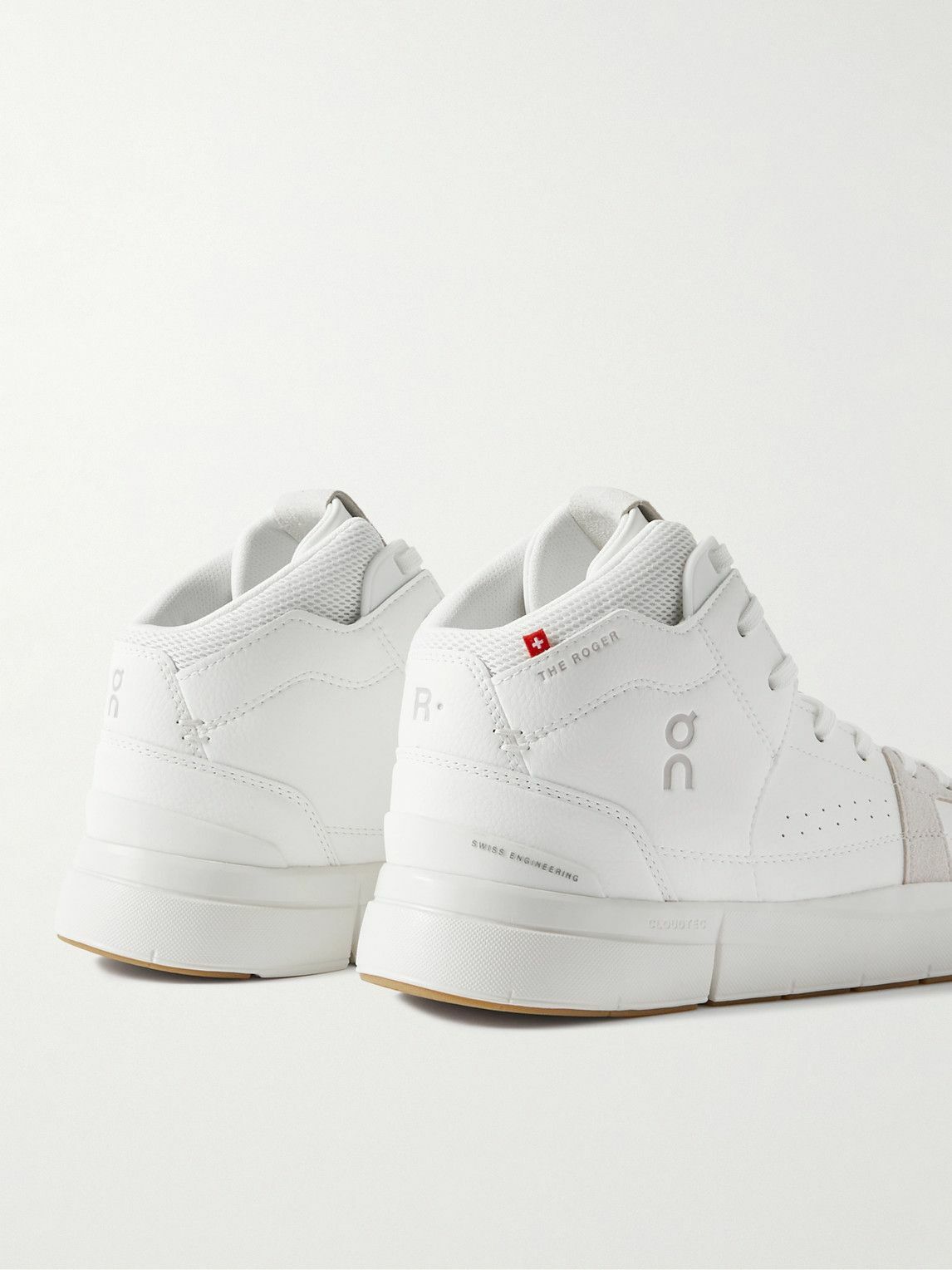 ON - Roger Federer The Roger Clubhouse Mid Faux Leather, Mesh and Faux Suede Sneakers - White