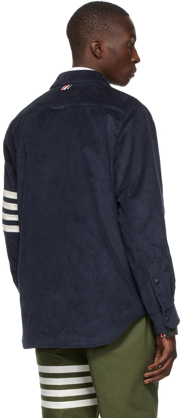 Thom Browne Navy Corduroy 4-Bar Snap Front Shirt Jacket Thom Browne
