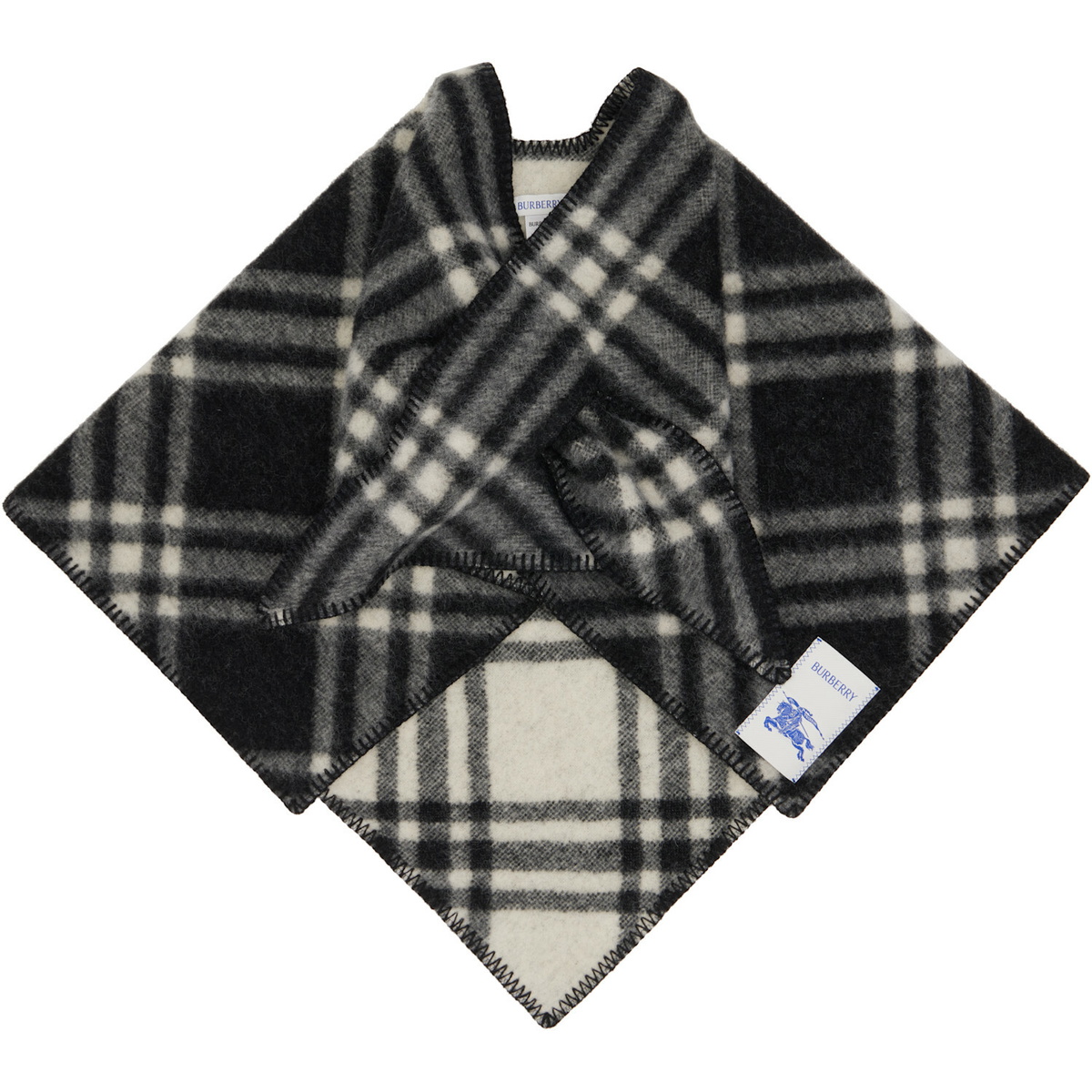 Burberry Black & White Check Wool Capelet Scarf