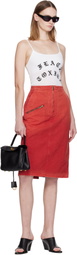 WILLY CHAVARRIA Red Workwear Zipped Denim Midi Skirt