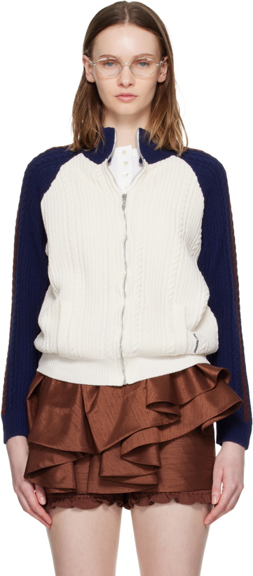 Photo: SHUSHU/TONG Off-White & Navy Color-Block Raglan Sleeve Knit Cardigan