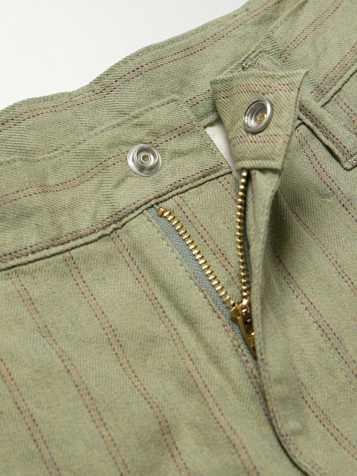 KAPITAL - Gibson Straight-Leg Striped Linen and Cotton-Blend Twill Trousers - Green