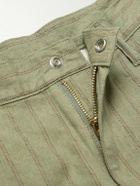 KAPITAL - Gibson Straight-Leg Striped Linen and Cotton-Blend Twill Trousers - Green