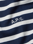 A.P.C. - Emilien Logo-Embroidered Striped Cotton-Jersey T-Shirt - Blue