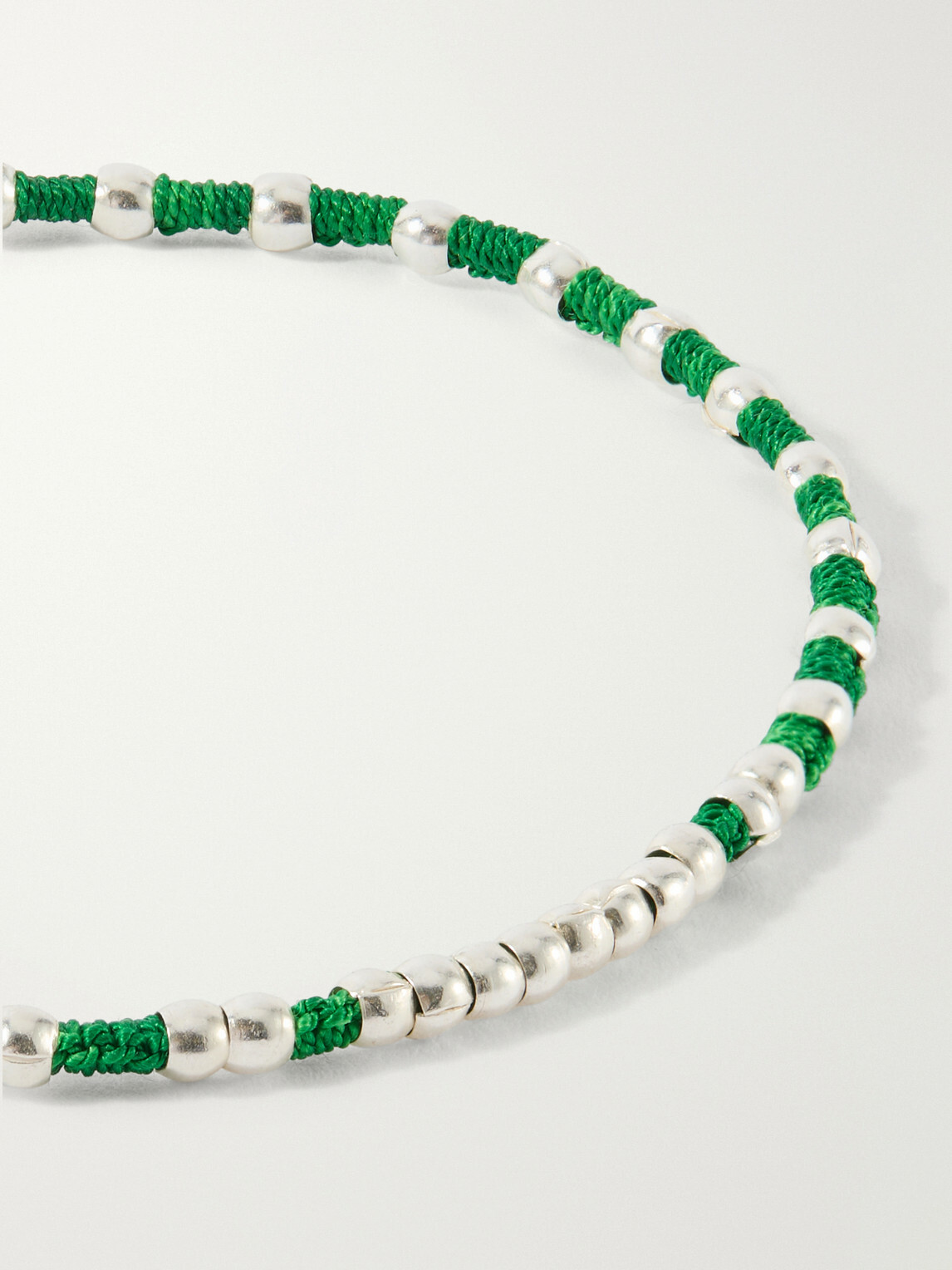 Mikia - Braided Cord and Sterling Silver Beaded Bracelet - Green