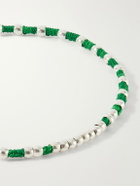 Mikia - Braided Cord and Sterling Silver Beaded Bracelet - Green