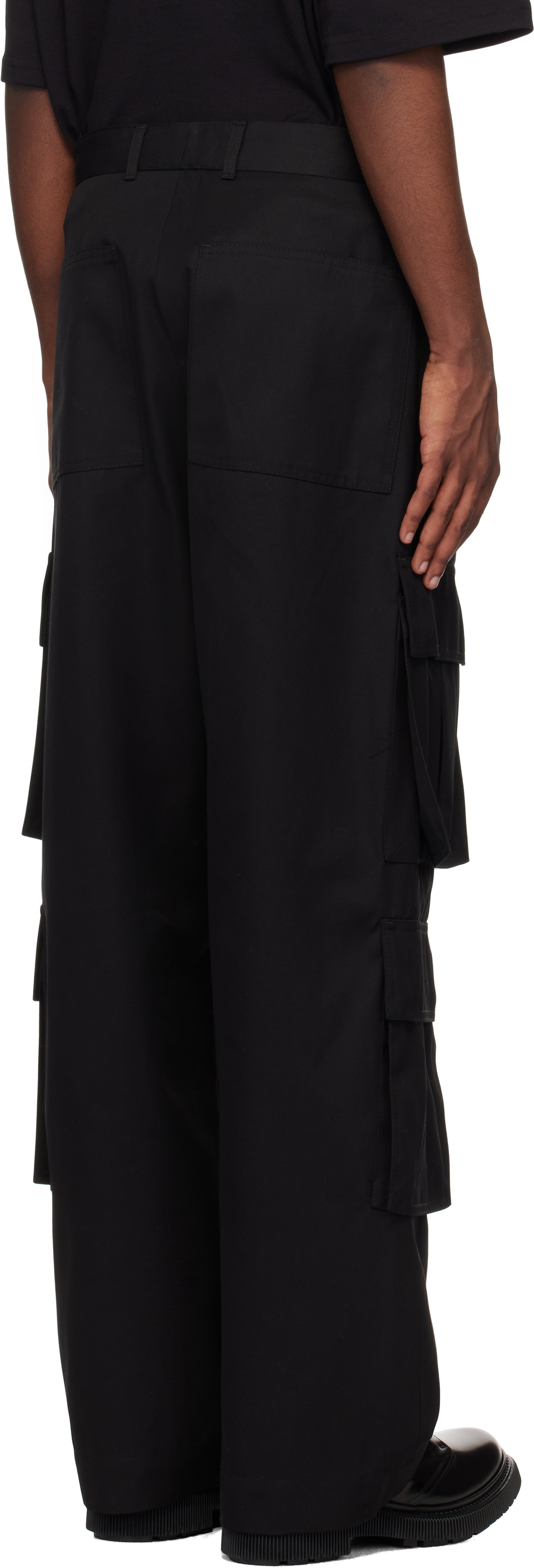 Lownn Black Twill Wide Leg Cargo Pants