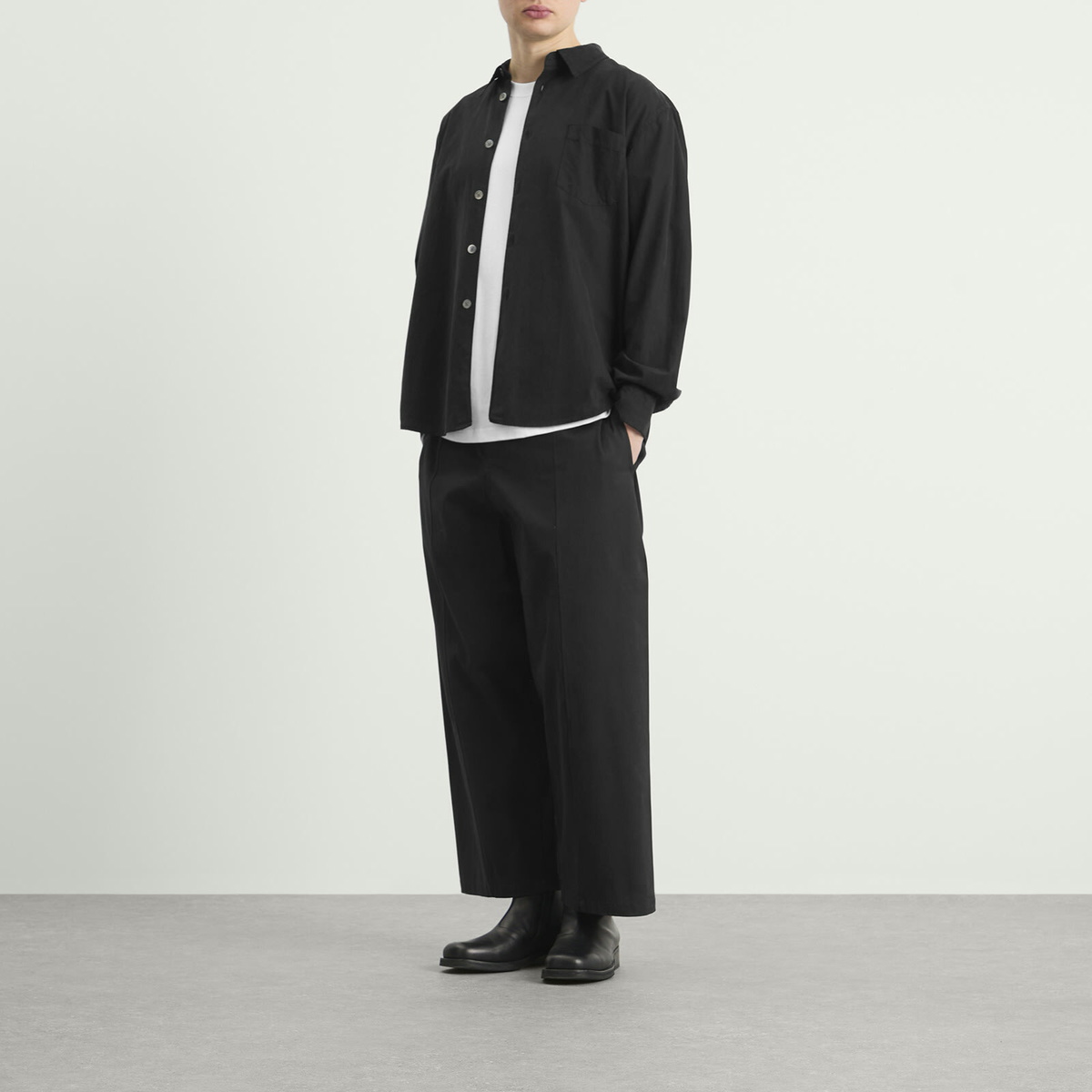 Sage Nation Men's Welt Wide Leg Trouser in Black