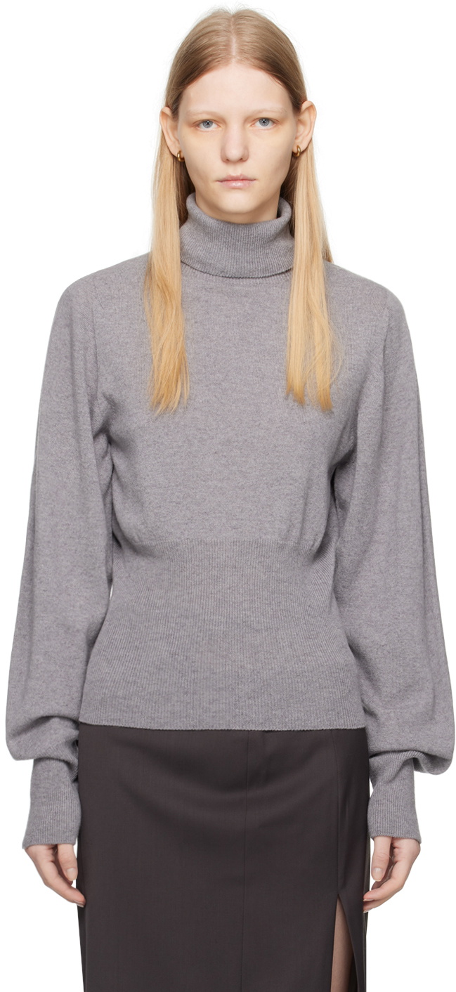 Dark Brown Plaid Bishop Sleeve Pullover Sweater