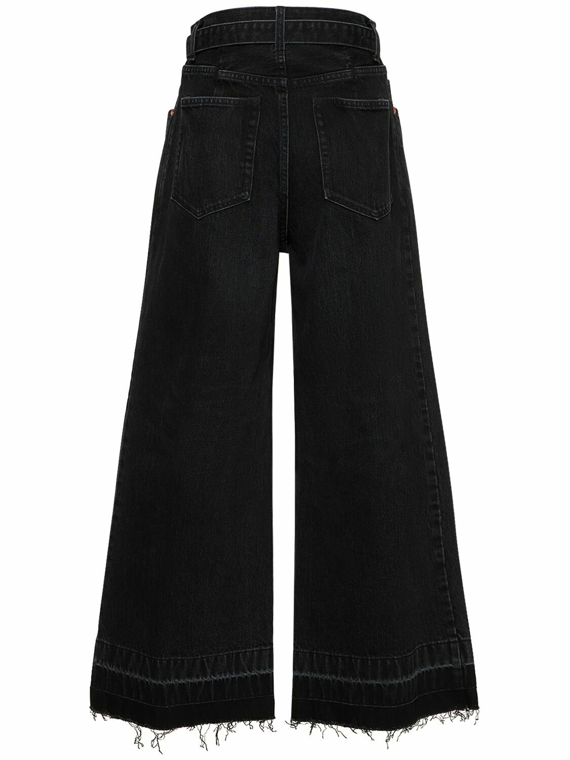 SACAI - High Rise Belted Denim Wide Jeans Sacai