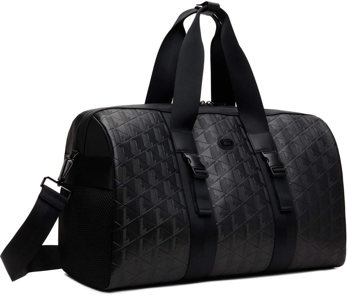 Lacoste Black Large Nomogram Leather Weekend Bag