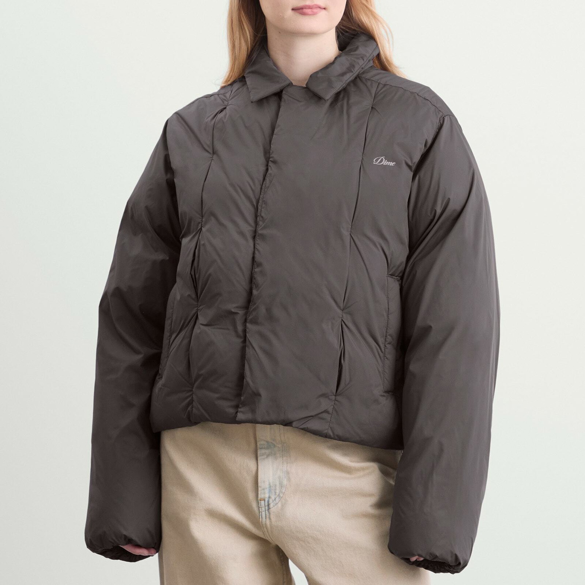 Dime Women's Pleated Puffer Jacket in Charcoal