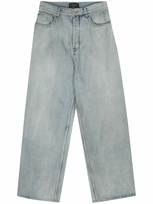 Photo: Balenciaga Blue Size Sticker Wide-Leg Jeans