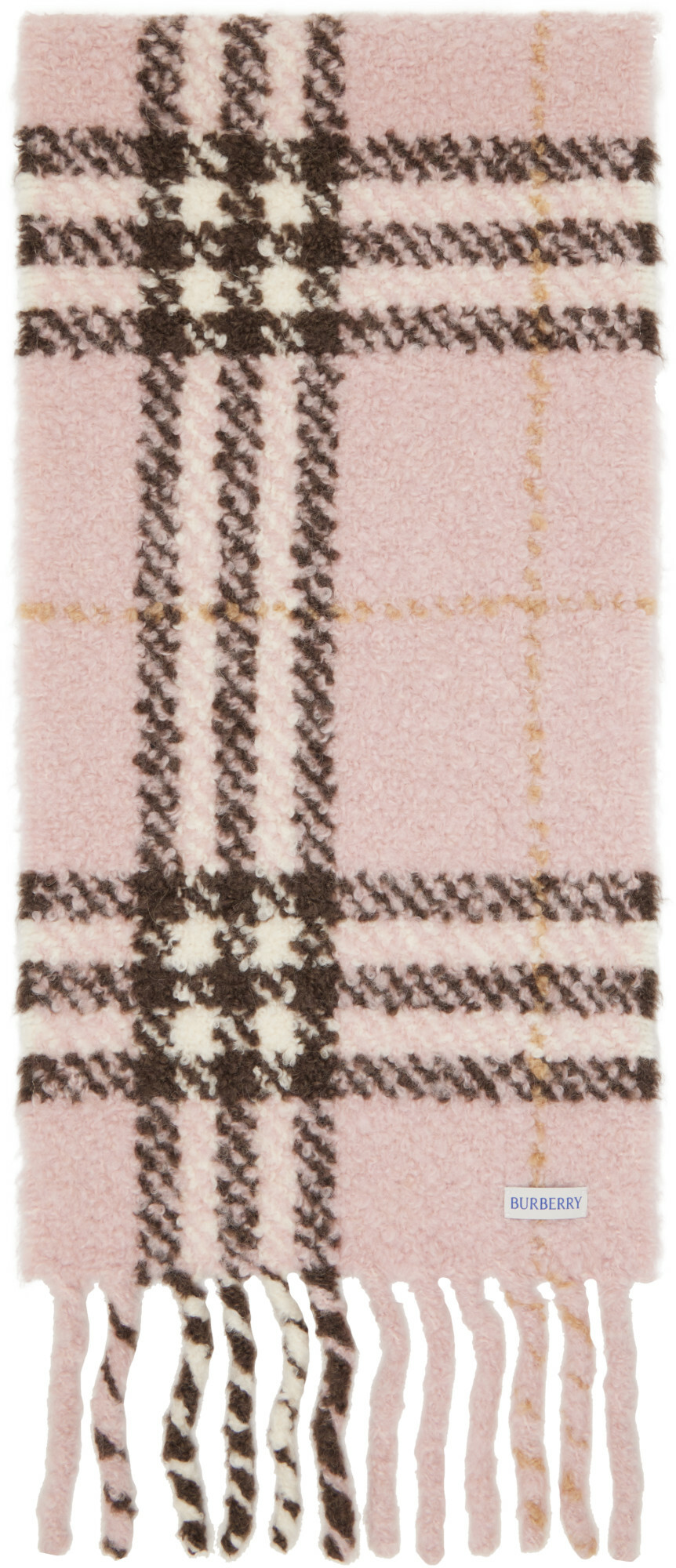 Burberry Pink Check Alpaca Wool Blend Bouclé Scarf