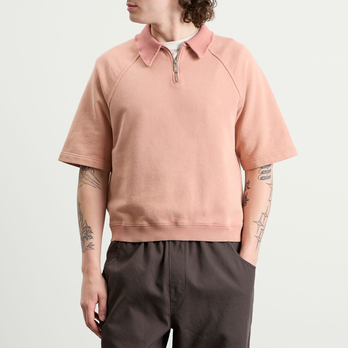 Bound Men's Snow Wash Jersey Half Zip Polo in Pink