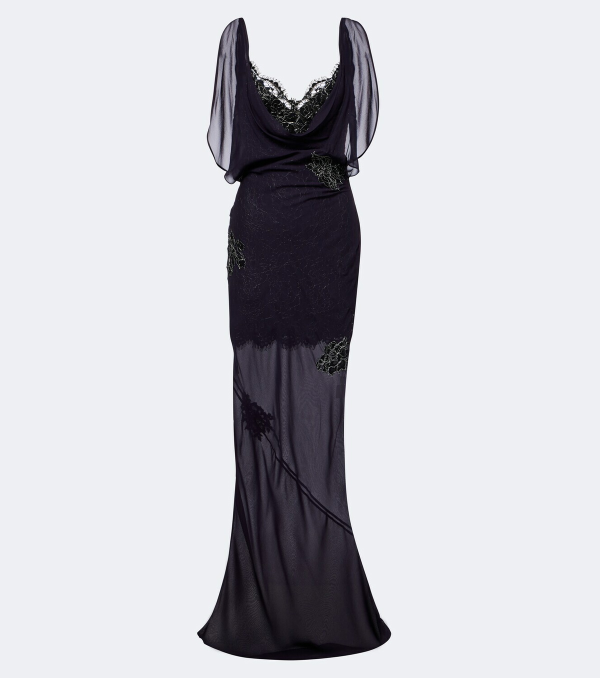 De La Vali Emerald lace-trimmed georgette gown