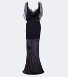 De La Vali Emerald lace-trimmed georgette gown