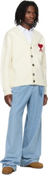 AMI Paris Off-White Wool Contrasted Ami de Coeur Cardigan