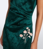 Erdem Embellished floral appliqué satin cocktail dress