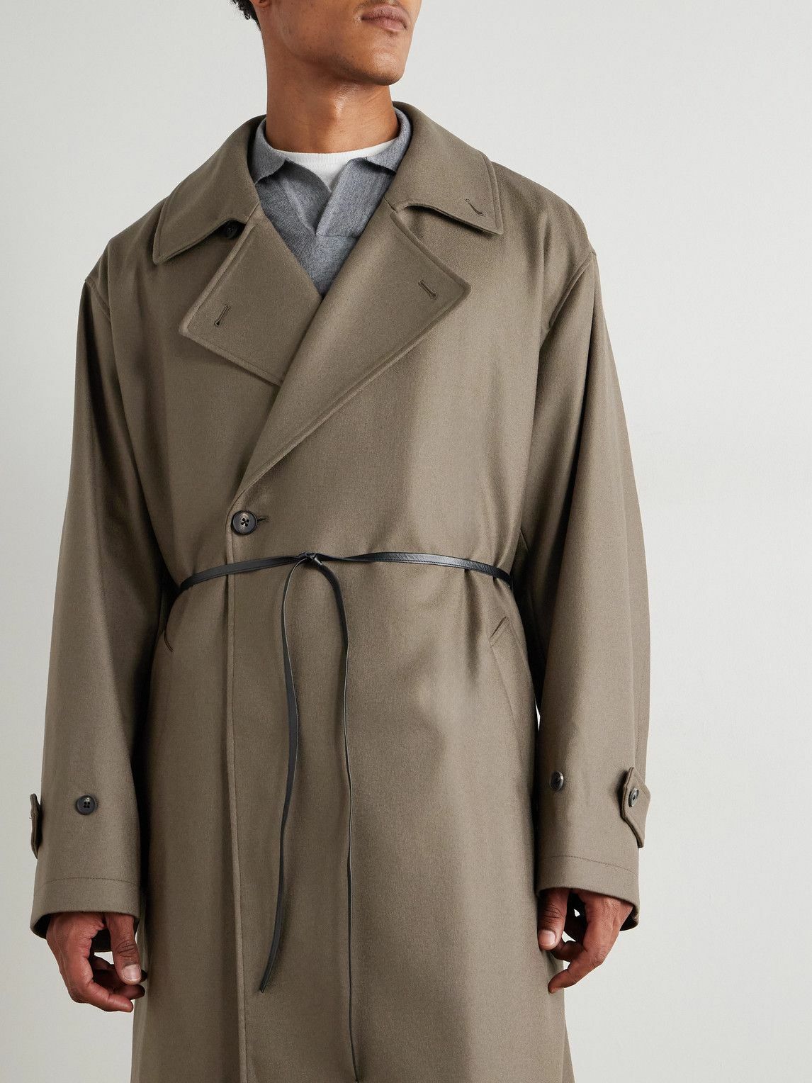 ssstein - Oversized Double-Breasted Belted Wool-Twill Coat - Neutrals