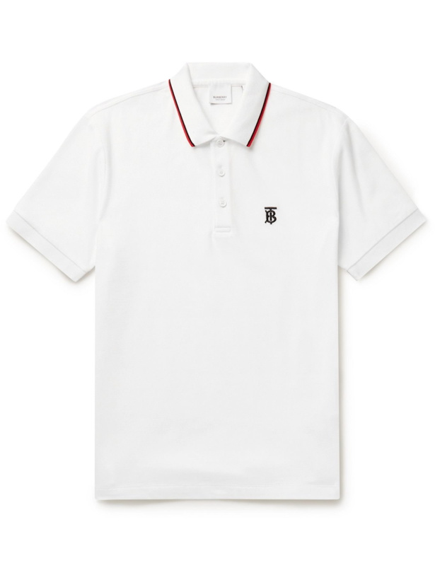 Photo: BURBERRY - Slim-Fit Logo-Embroidered Cotton-Piqué Polo Shirt - White