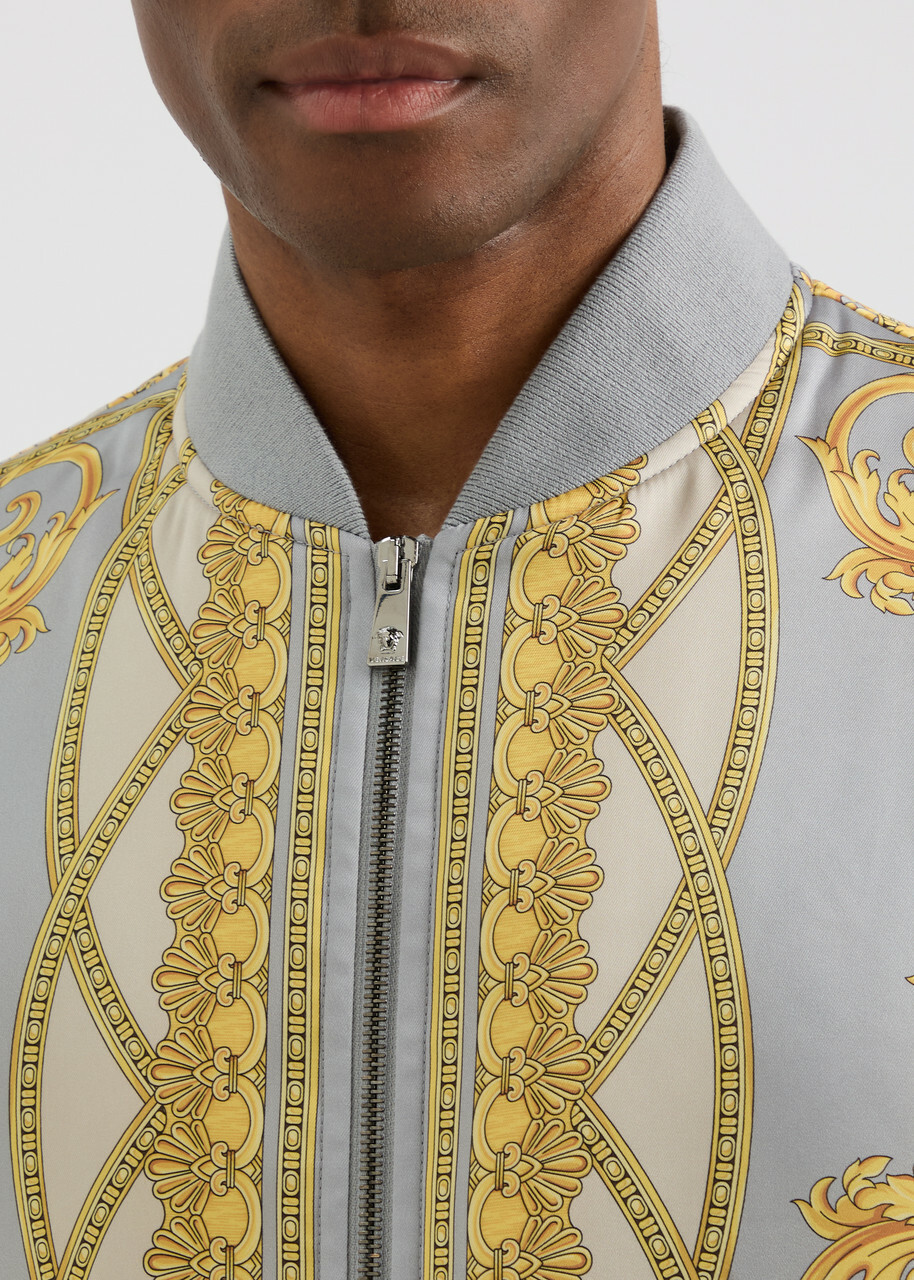 Versace Printed Padded Satin Bomber Jacket Gold