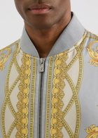 Versace Printed Padded Satin Bomber Jacket Gold