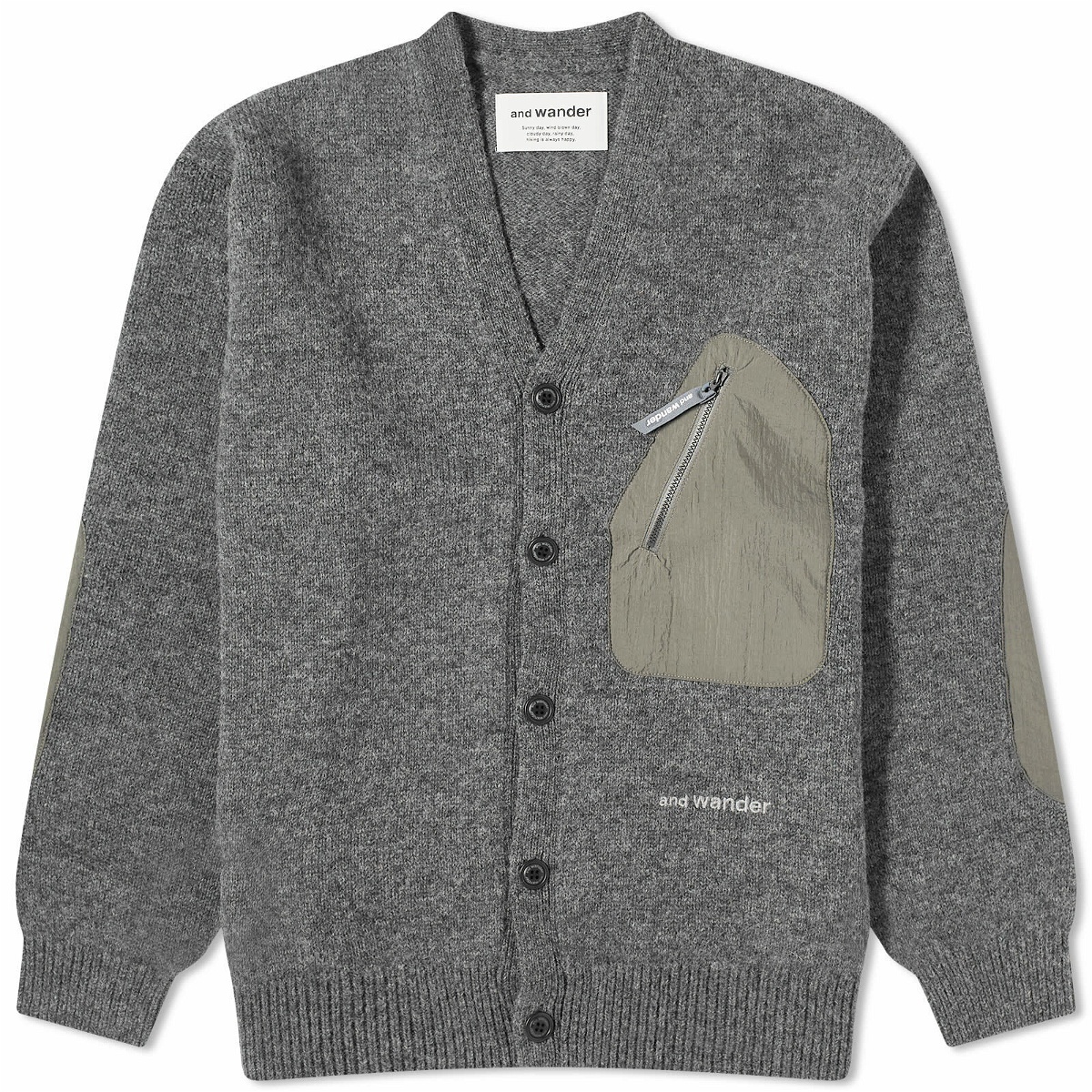 And Wander Men's Shetland Wool Knit Cardigan in Grey and Wander