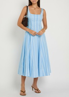 Staud Wells Striped Stretch-cotton Midi Dress Light Blue