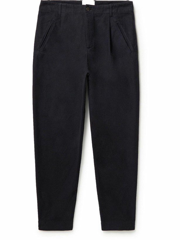 Photo: Folk - Assembly Tapered Pleated Cotton-Moleskin Trousers - Blue