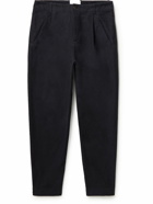 Folk - Assembly Tapered Pleated Cotton-Moleskin Trousers - Blue
