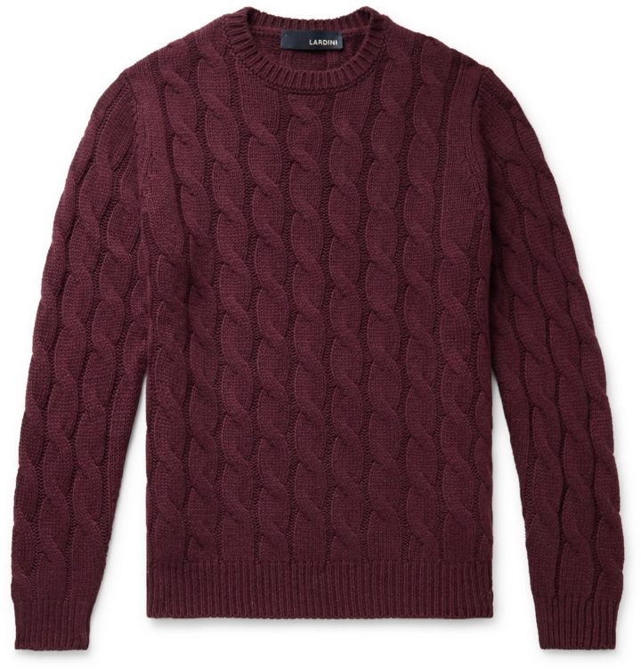 Photo: Lardini - Slim-Fit Cable-Knit Cashmere Sweater - Burgundy