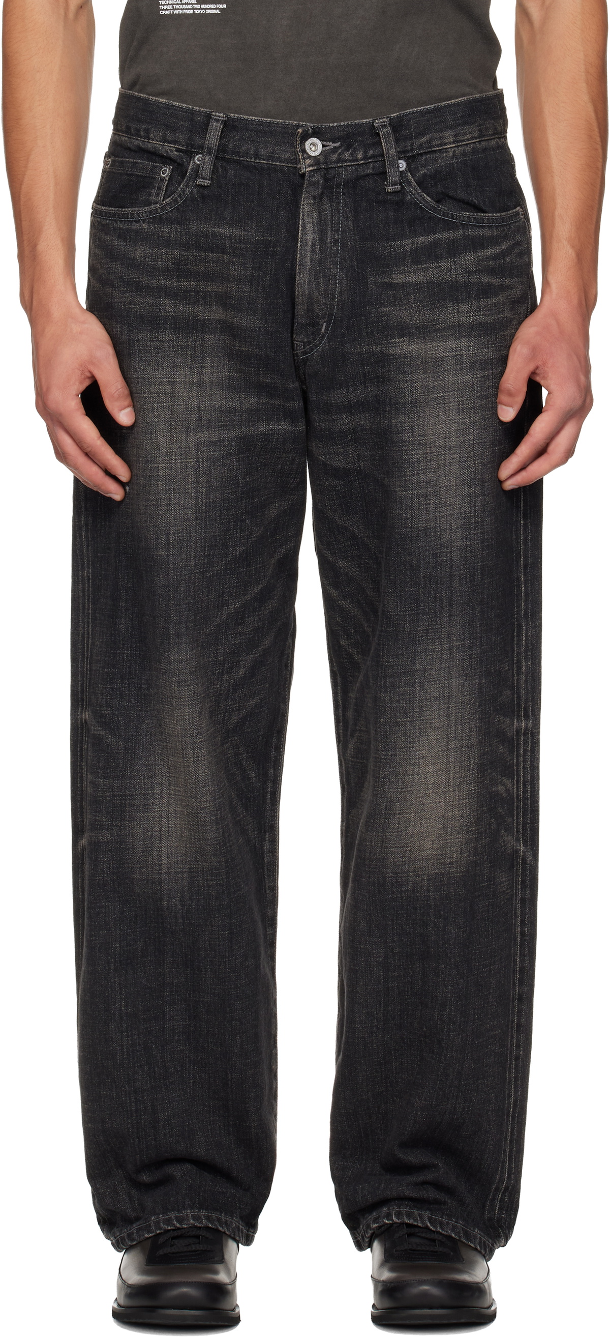 Neighborhood Men's Washed Denim DP Wide Pants in Black Neighborhood