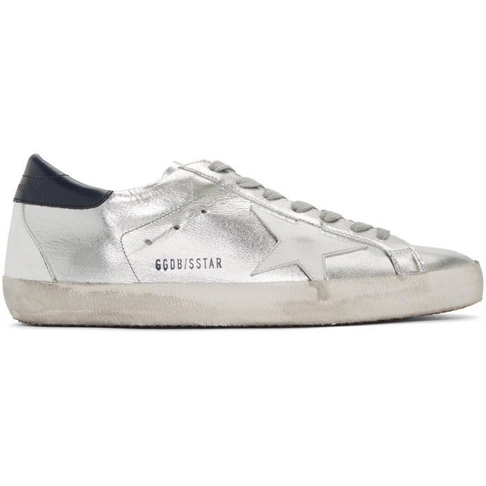 Photo: Golden Goose Silver and Navy Superstar Sneakers