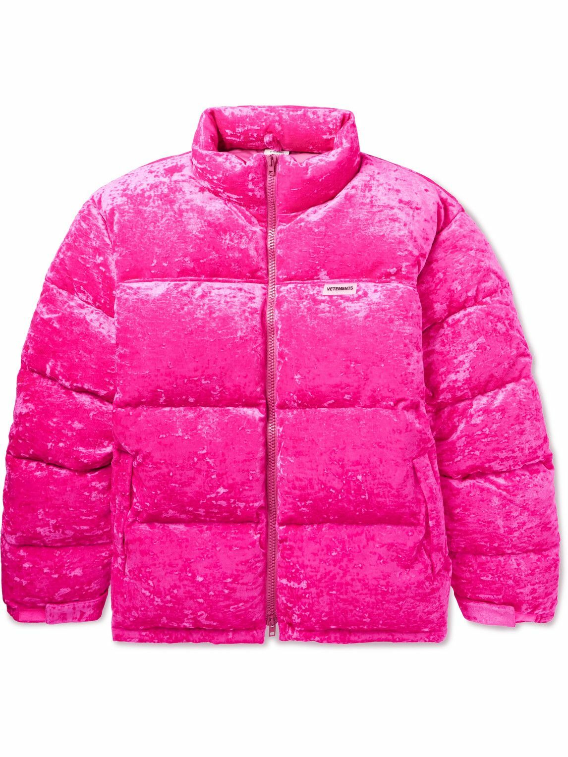 Photo: VETEMENTS - Oversized Logo-Appliquéd Quilted Crushed-Velvet Down Jacket - Pink