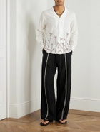 Kartik Research - Manari Straight-Leg Embroidered Textured-Wool Trousers - Black