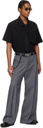 NULLUS Gray Belted Large Pleated Trousers
