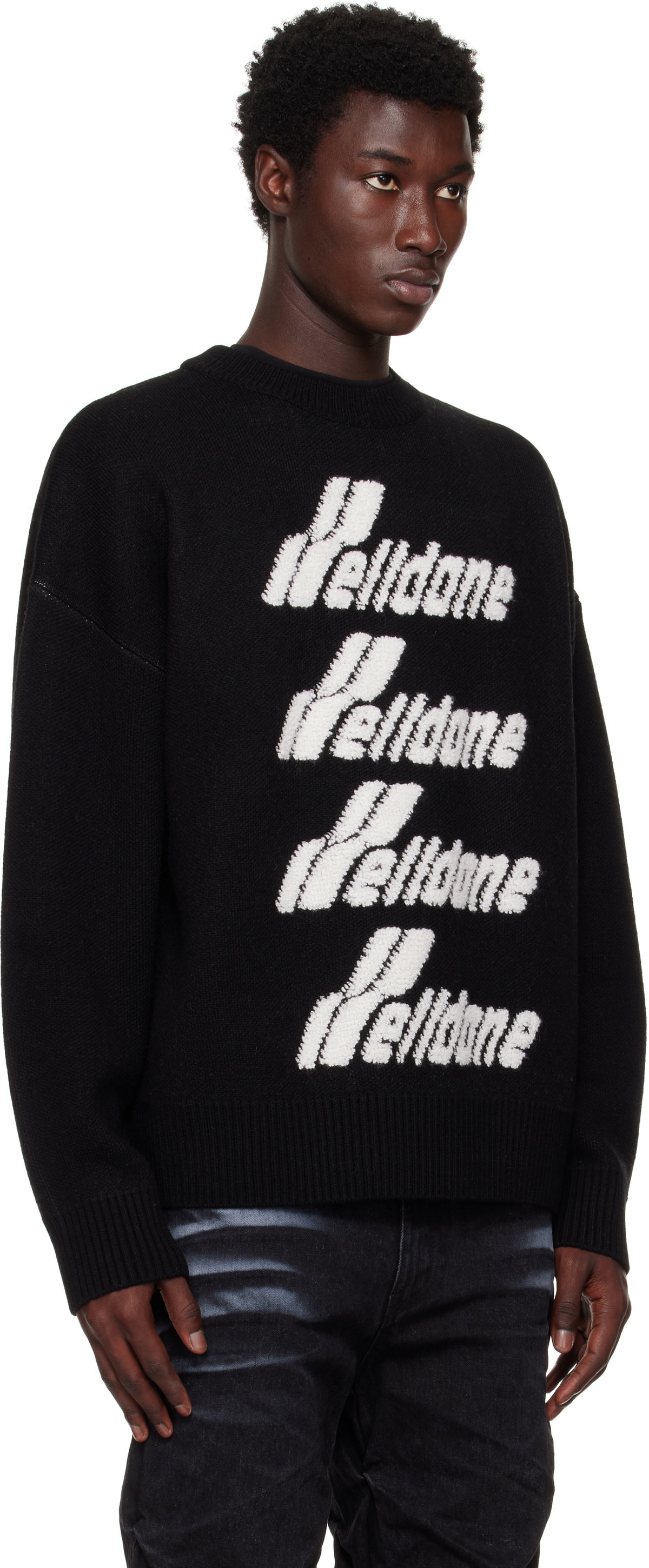 We11done Black Logo Pile Knit Sweater We11done