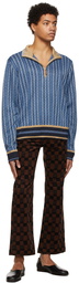 Wales Bonner Blue Jacquard Orchestre Half-Zip Sweatshirt