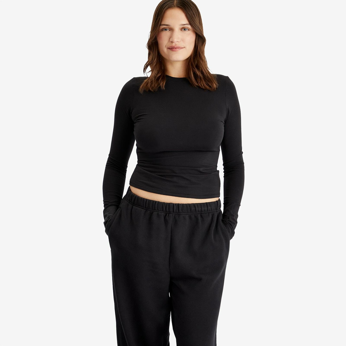 Skims Style SKIMS Women's Cotton Jersey Long Sleeve T-Shirt in Soot SKIMS