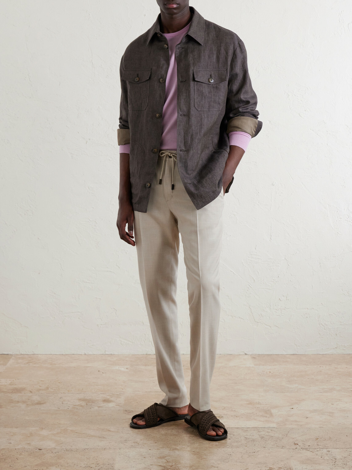Slowear - Straight-Leg Pleated Virgin Wool, Silk and Linen-Blend Trousers - Neutrals
