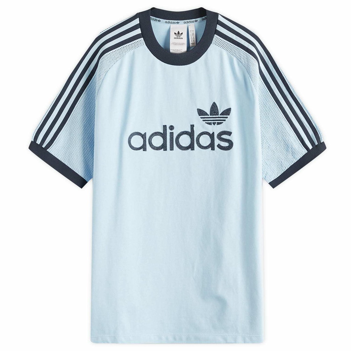 Photo: Adidas Men's Premium Knitted T-Shirt in Clear Sky