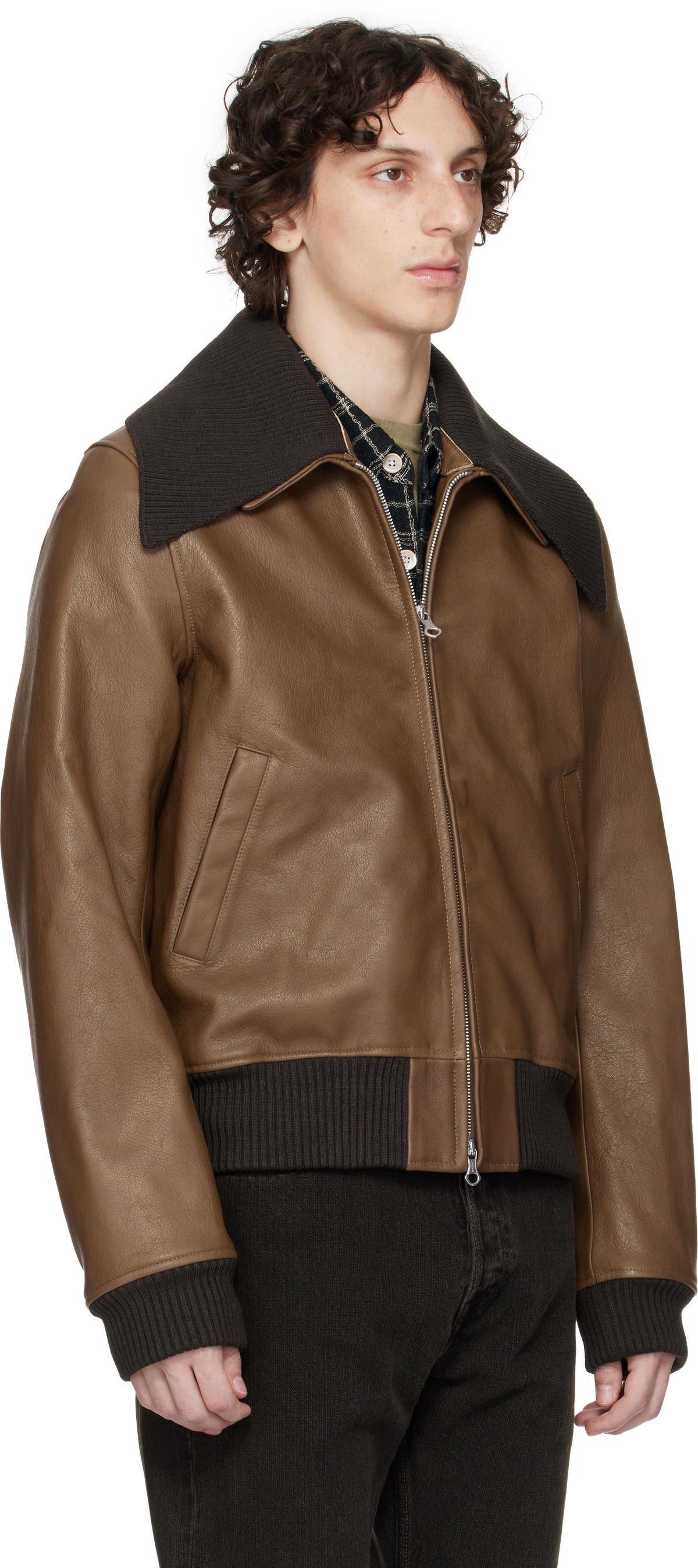 OUR LEGACY Brown Pharos Leather Bomber Jacket Our Legacy