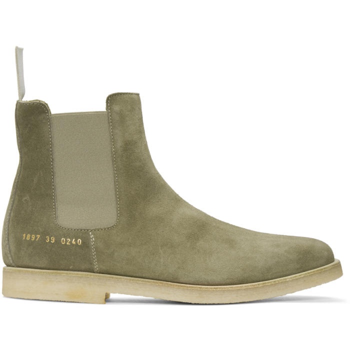 Photo: Common Projects Taupe Suede Chelsea Boots
