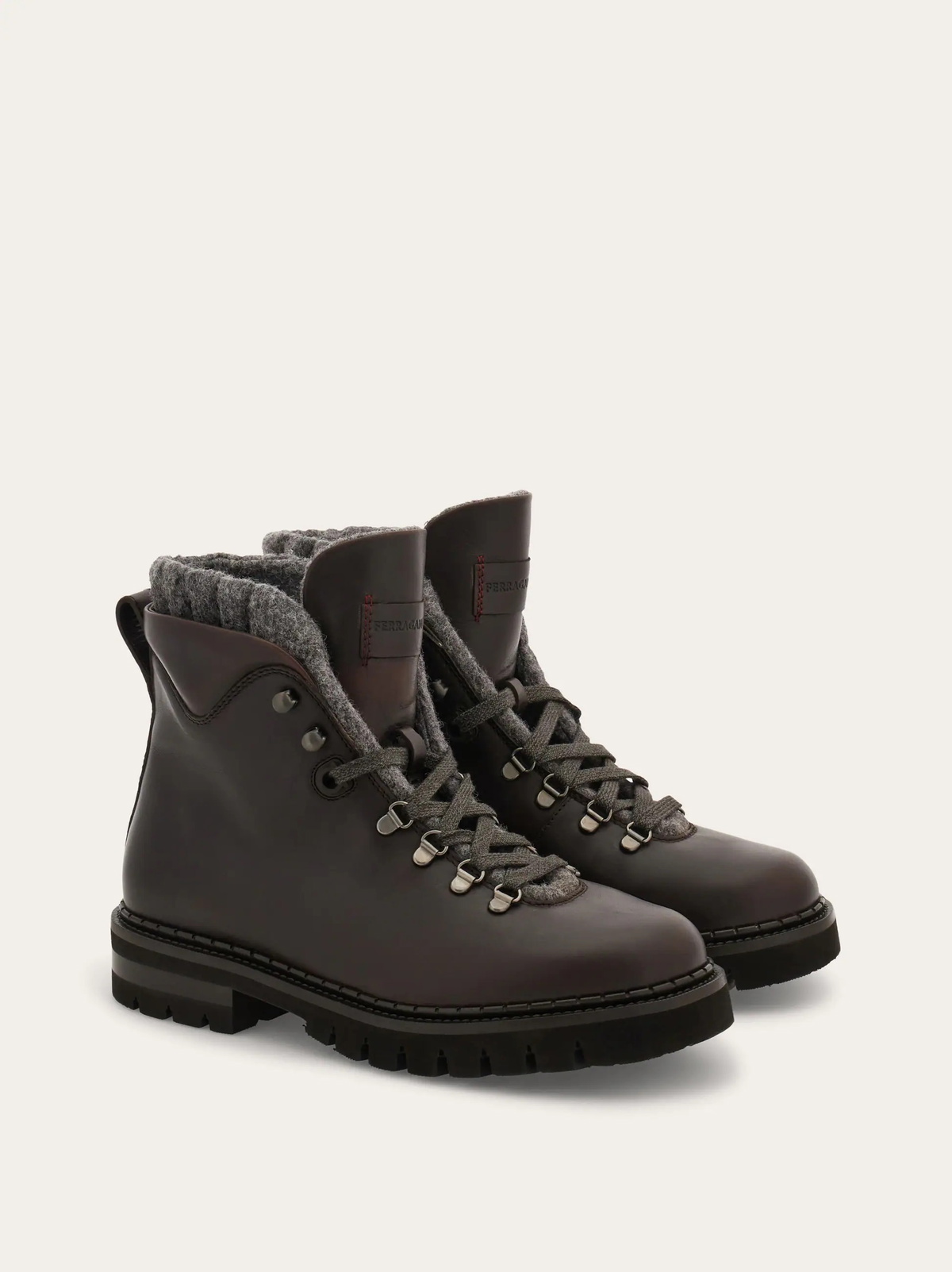 Ferragamo Mens Wool lined utility boot in Brown