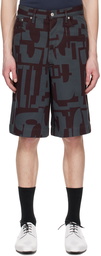 Dries Van Noten Gray & Purple Printed Denim Shorts