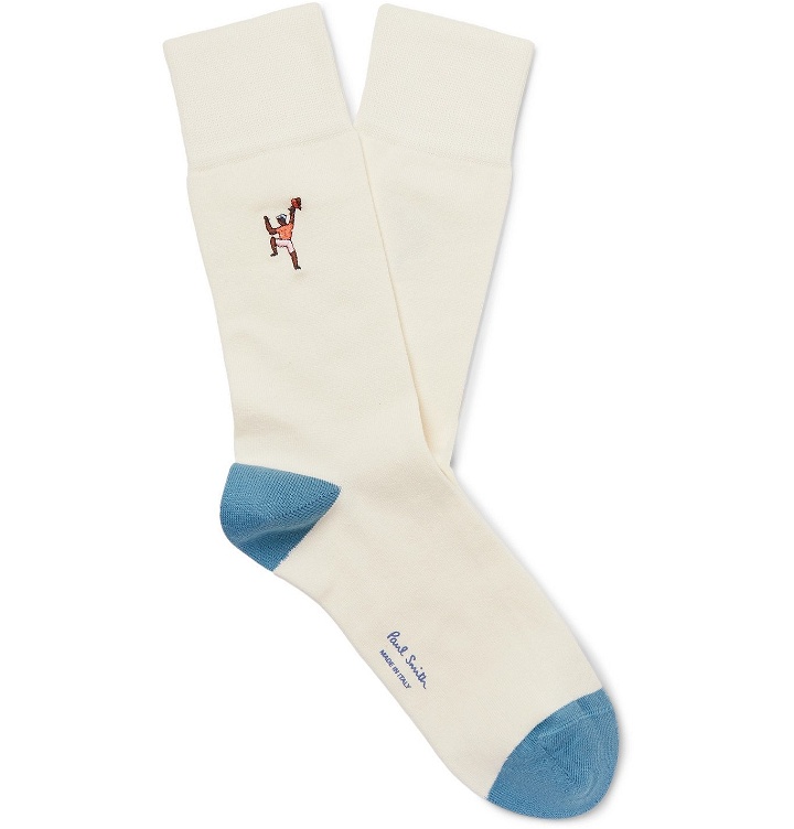 Photo: Paul Smith - Embroidered Cotton-Blend Socks - White